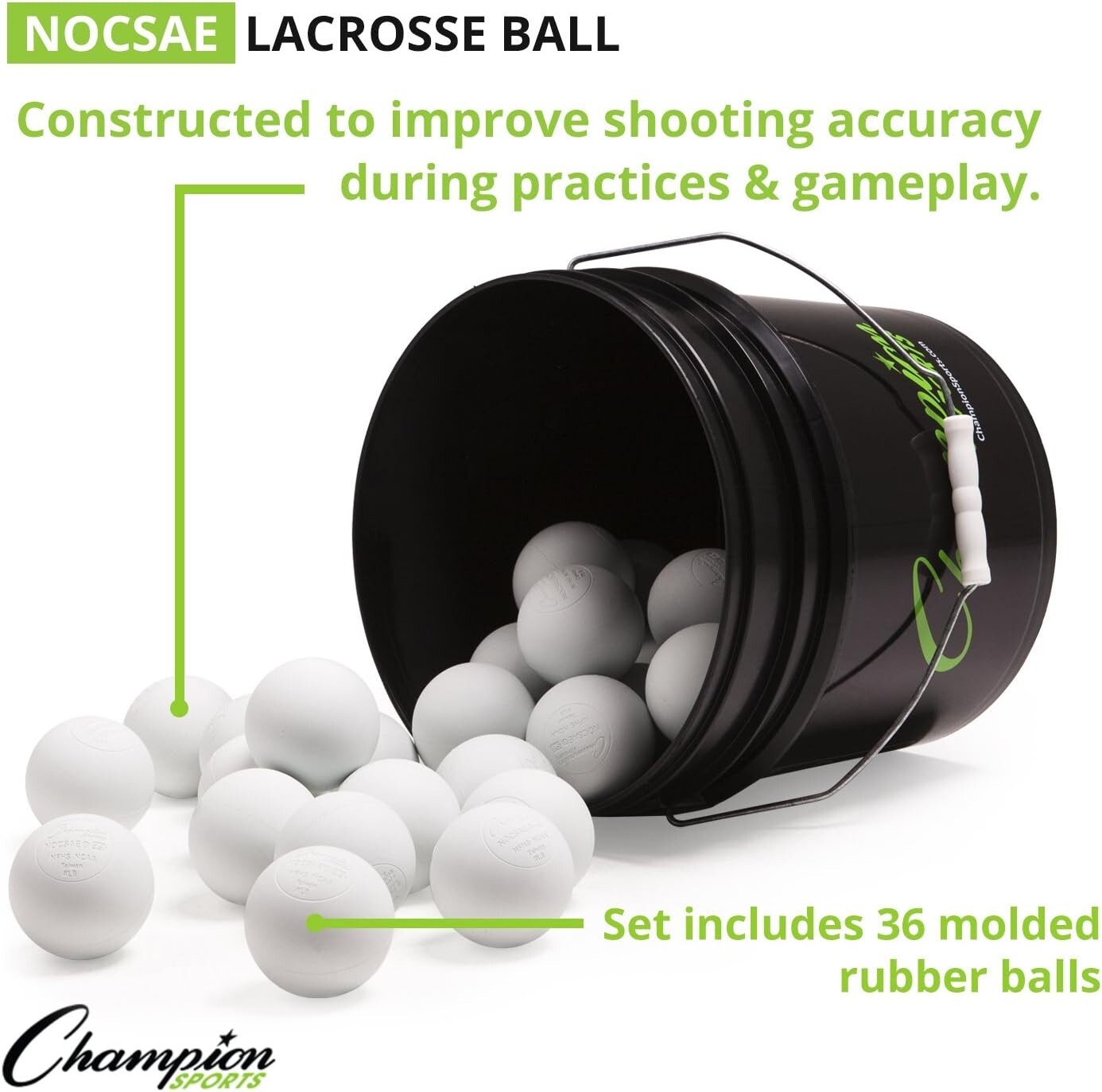 36 Count Regulation Lacrosse Balls in Bucket - NCAA Certified White Training Set