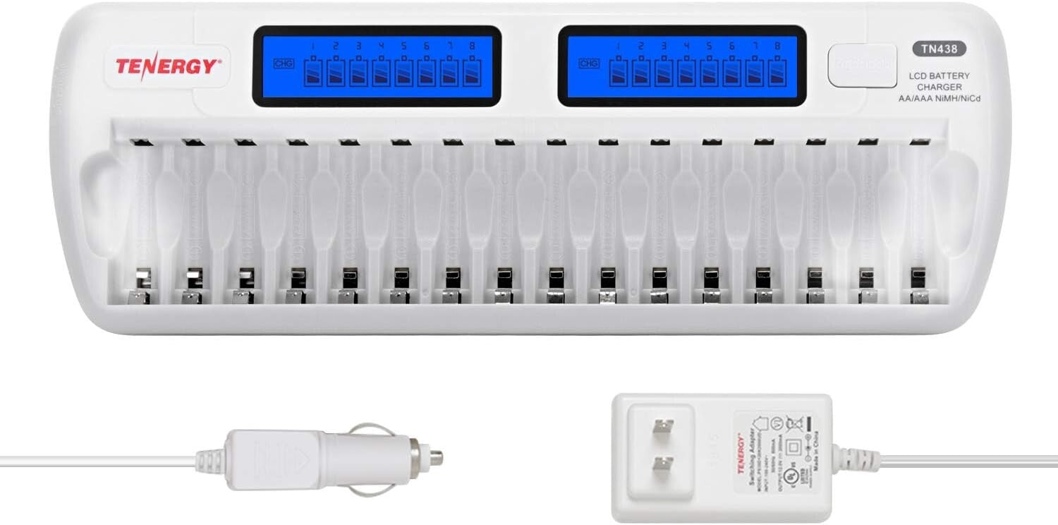 Effortless 16-Bay AA/AAA Battery Charger with LCD Status - Home & Travel Ready