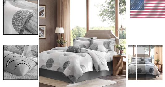 Essentials Bed in a Bag: Twin Comforter & Geometric Sheet Set, Grey/Aqua Design