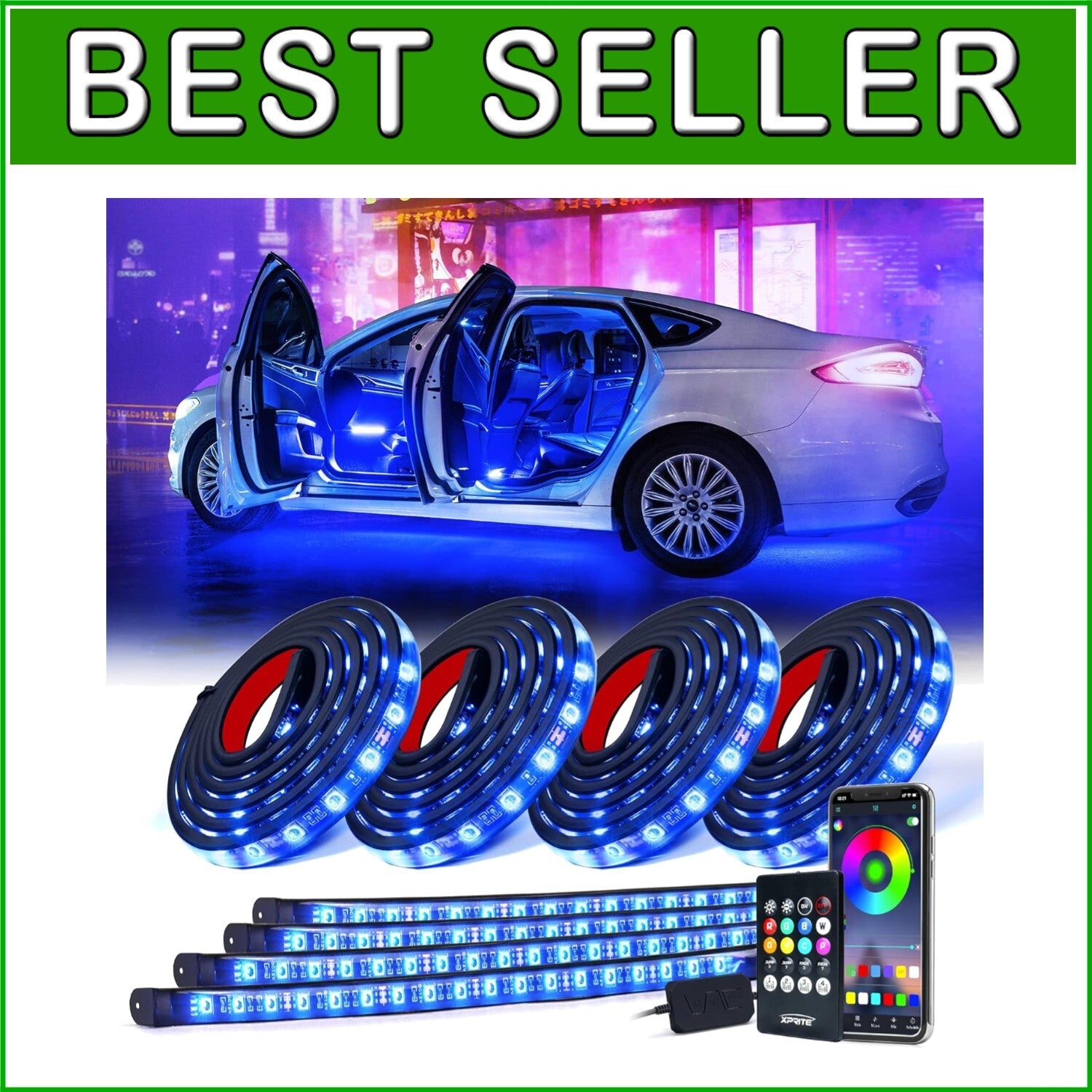 Dynamic 8Pcs RGB LED Strip Kit for Vehicles - Bluetooth & Remote with Music Sync
