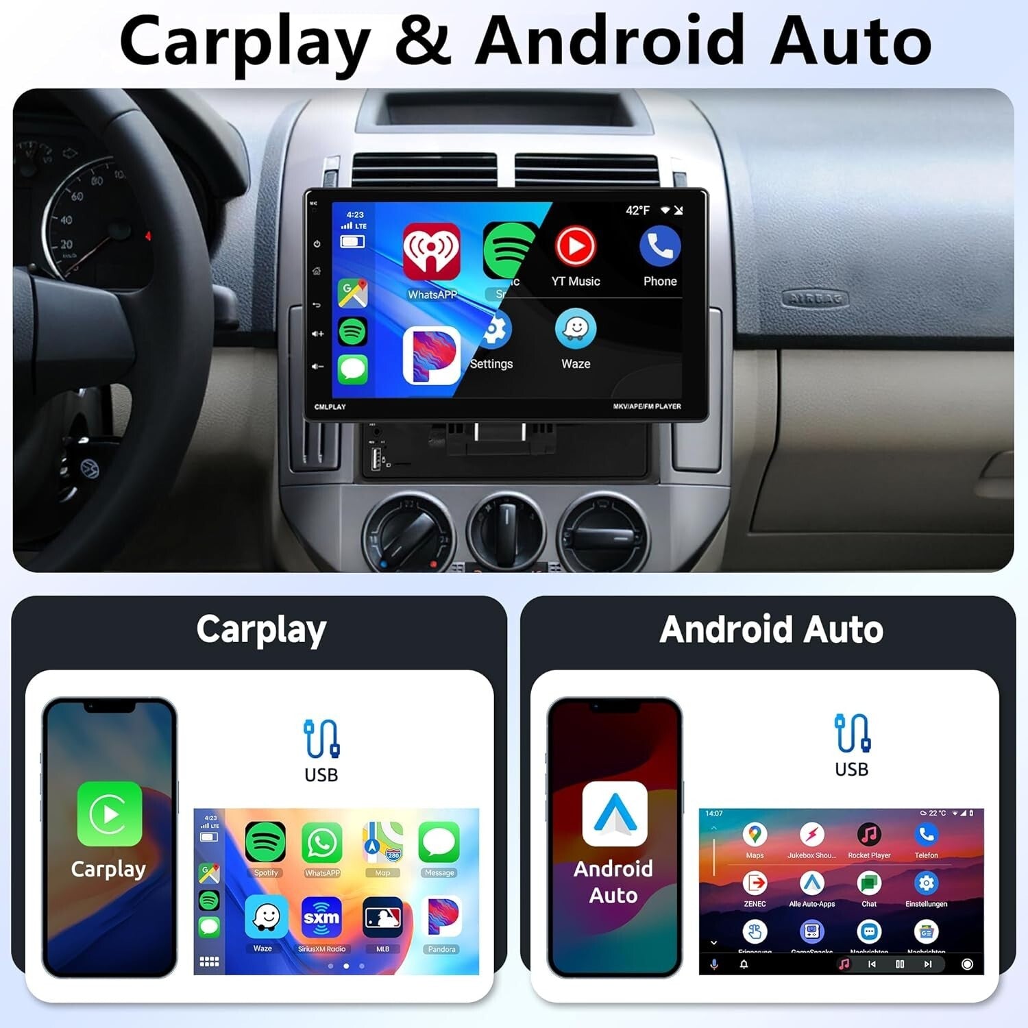 Detachable Touchscreen Car Multimedia Player with Bluetooth & Backup Camera
