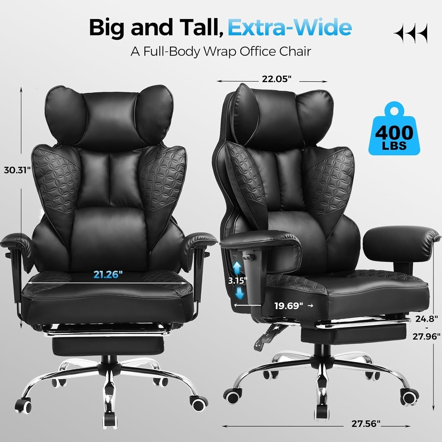 Deluxe 400lb Gaming Office Chair with Breathable Leather and Back Support Pillow