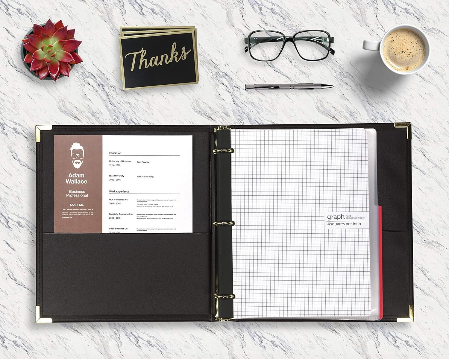 Classic Black Presentation Binder with Brass Round Rings - Holds 325 Sheets