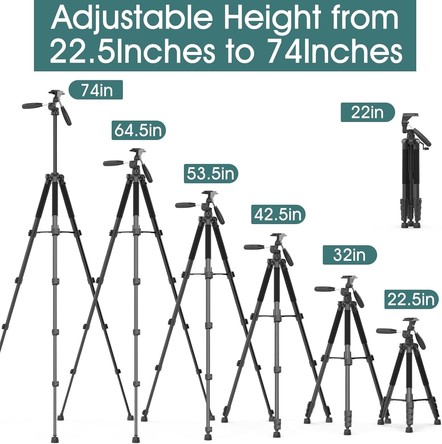 Lightweight 74" Heavy-Duty Tripod with Dual Handles for Every Photography Need