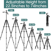 Load image into Gallery viewer, Lightweight 74" Heavy-Duty Tripod with Dual Handles for Every Photography Need