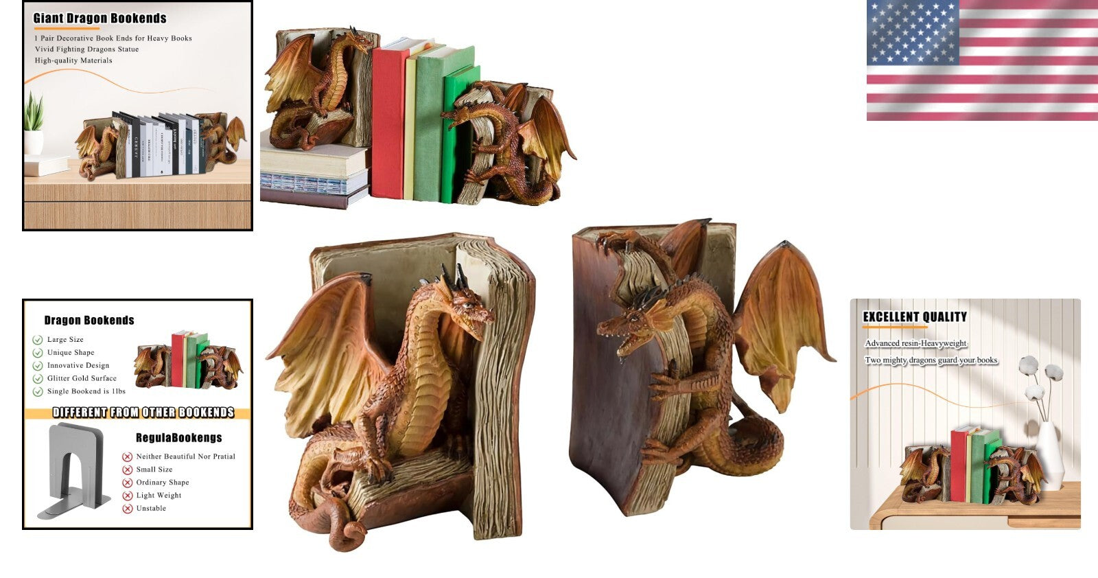 Gothic Dragon Bookends - Ideal Gift for Fantasy Aficionados and Collectors