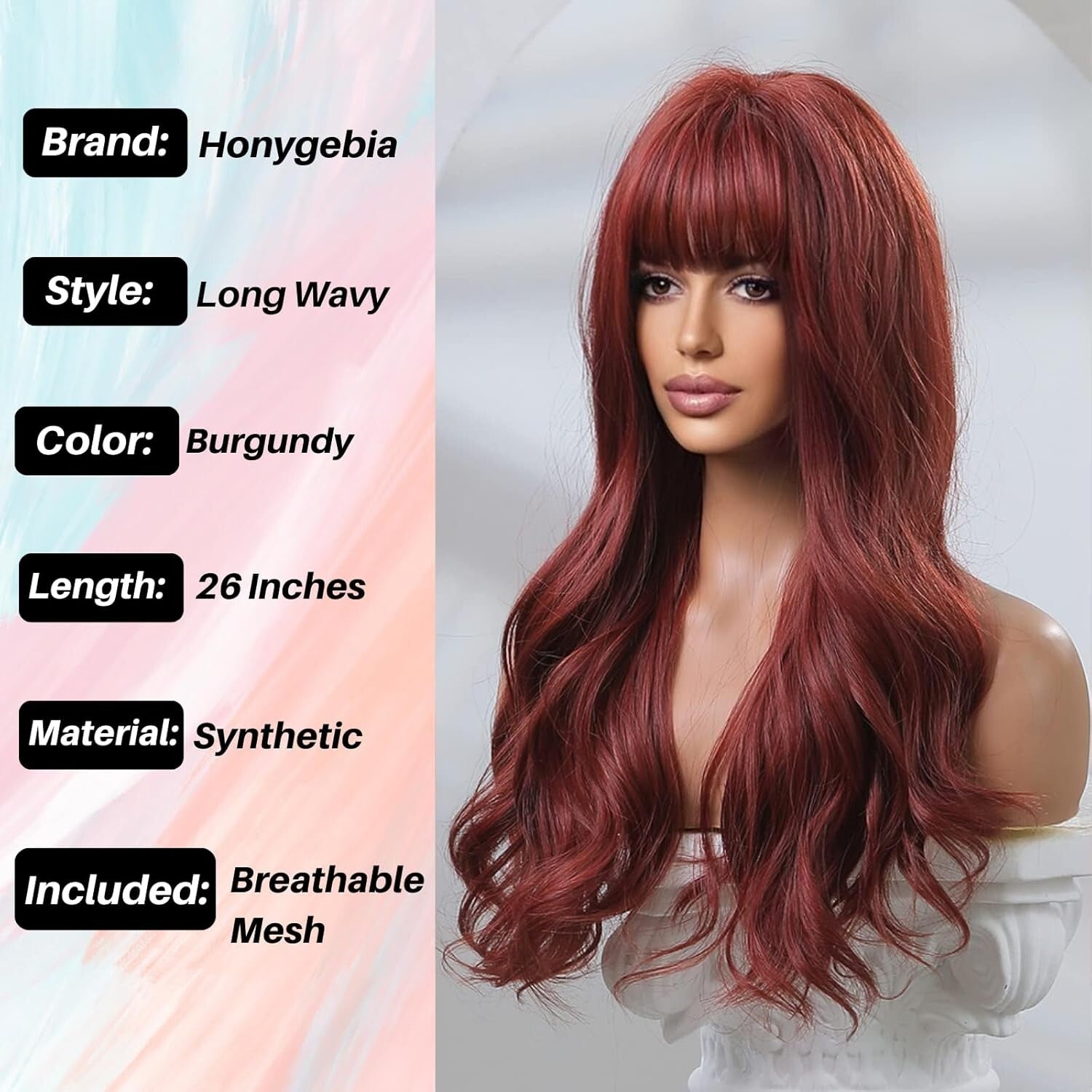 Natural-Looking Dark Red Synthetic Wig - Ideal for Everyday & Events