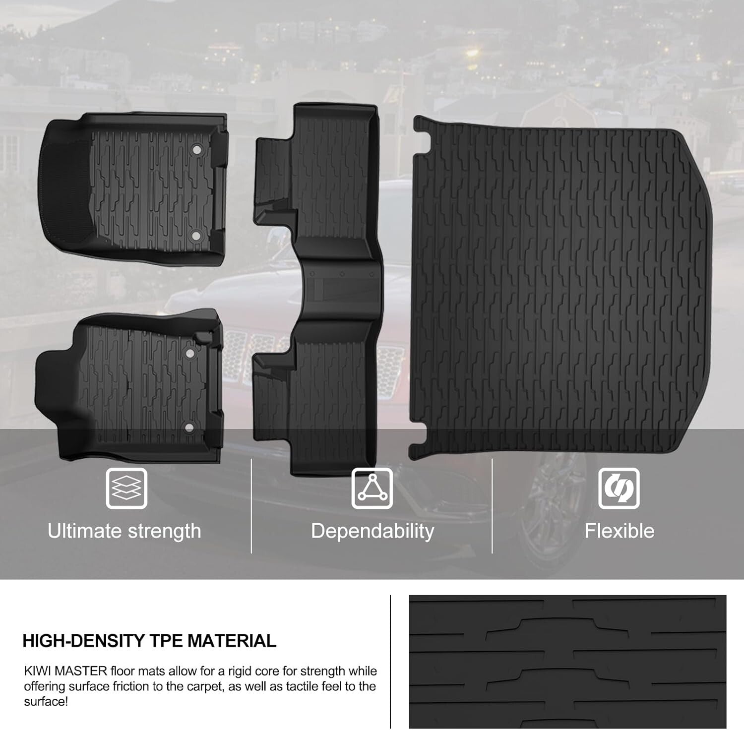 Rugged TPE Floor Mats with Lifetime Warranty for 2016-2021 Jeep Grand Cherokee