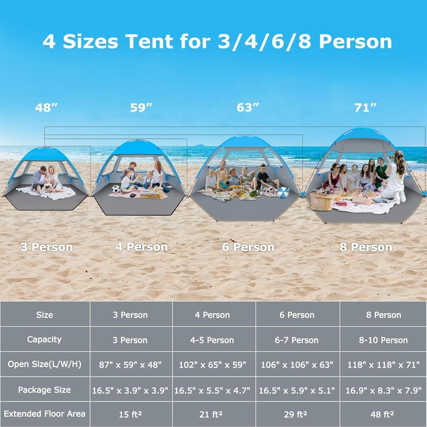 Lightweight UV Protection Beach Canopy for Large Families - Easy Setup Shelter