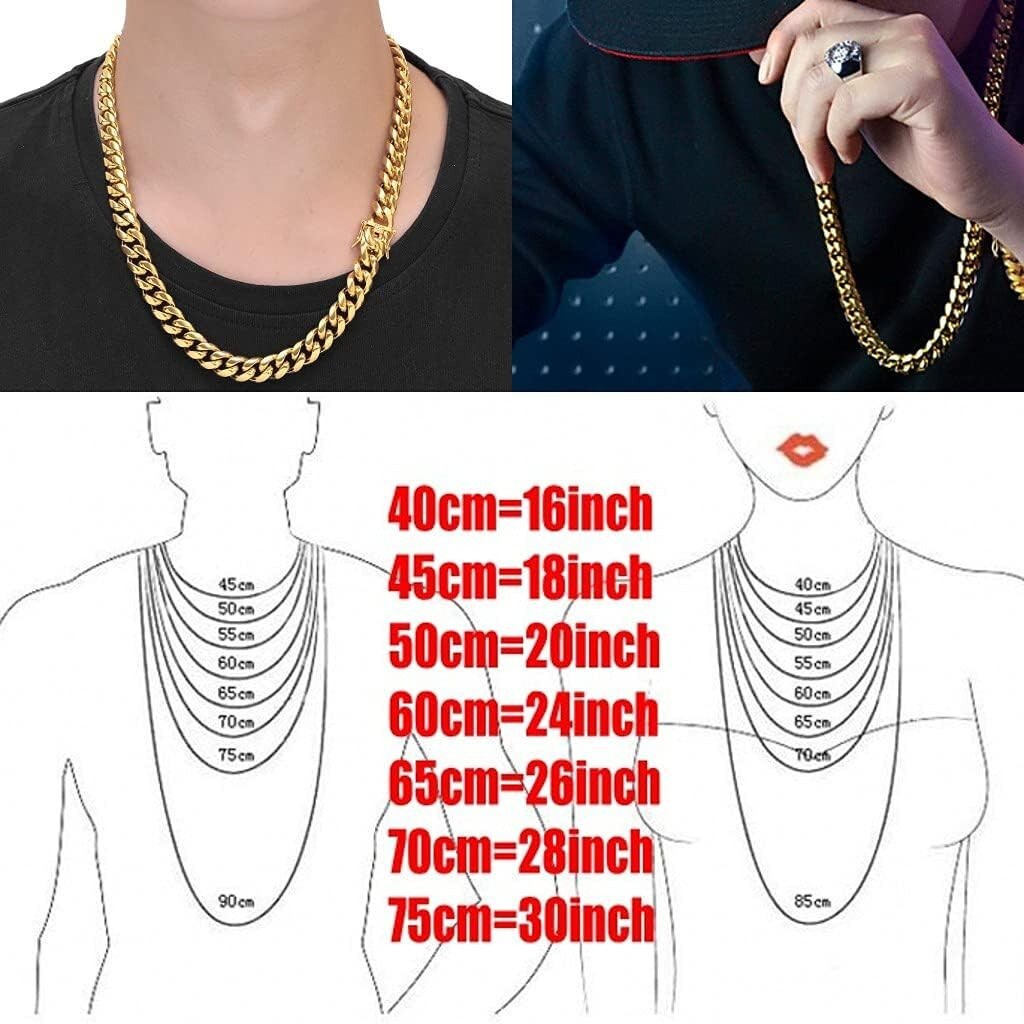 Durable 18K Gold Plated Stainless Steel Cuban Link Set - 24 Inch Men's Jewelry