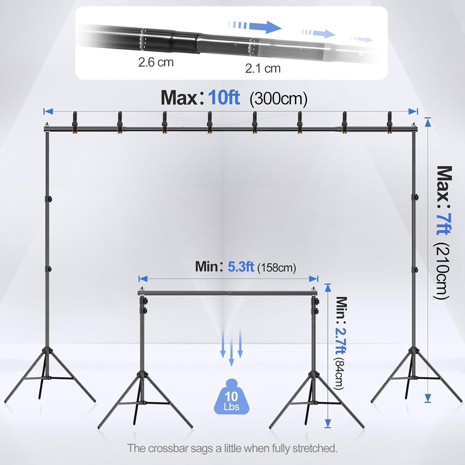 Sturdy 10x7ft Photography Backdrop Support Kit - Ideal for Weddings & Parties
