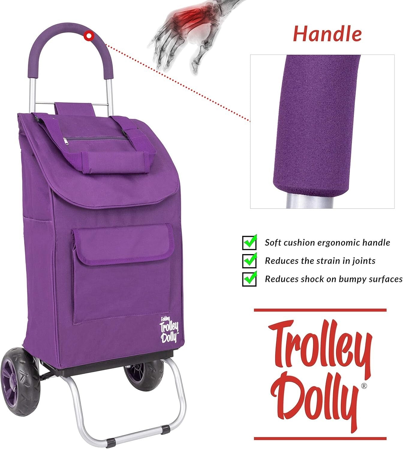 Compact Purple Foldable Grocery Cart with Oversize Wheels & Weatherproof Design