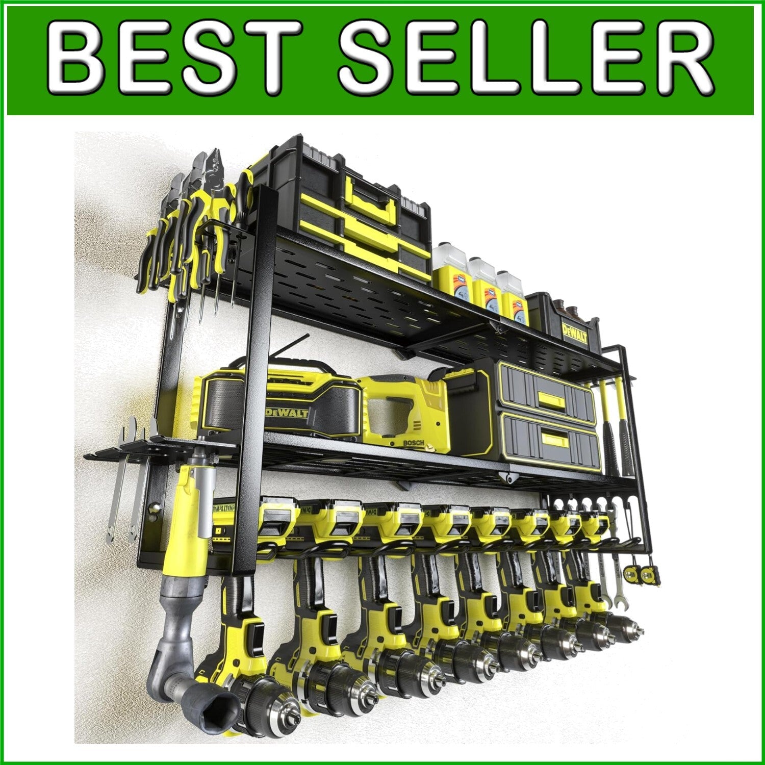 Classic Power Tool Storage Rack, 8 Drill Holder & Indoor Wall Mount Design