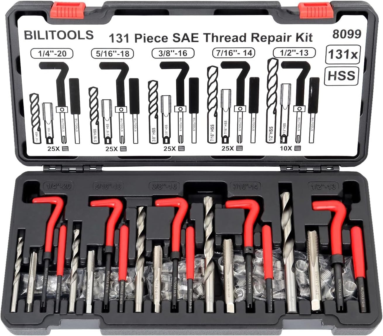 Efficient SAE Thread Repair Kit - 131-Piece Set for Automotive and Plumbing