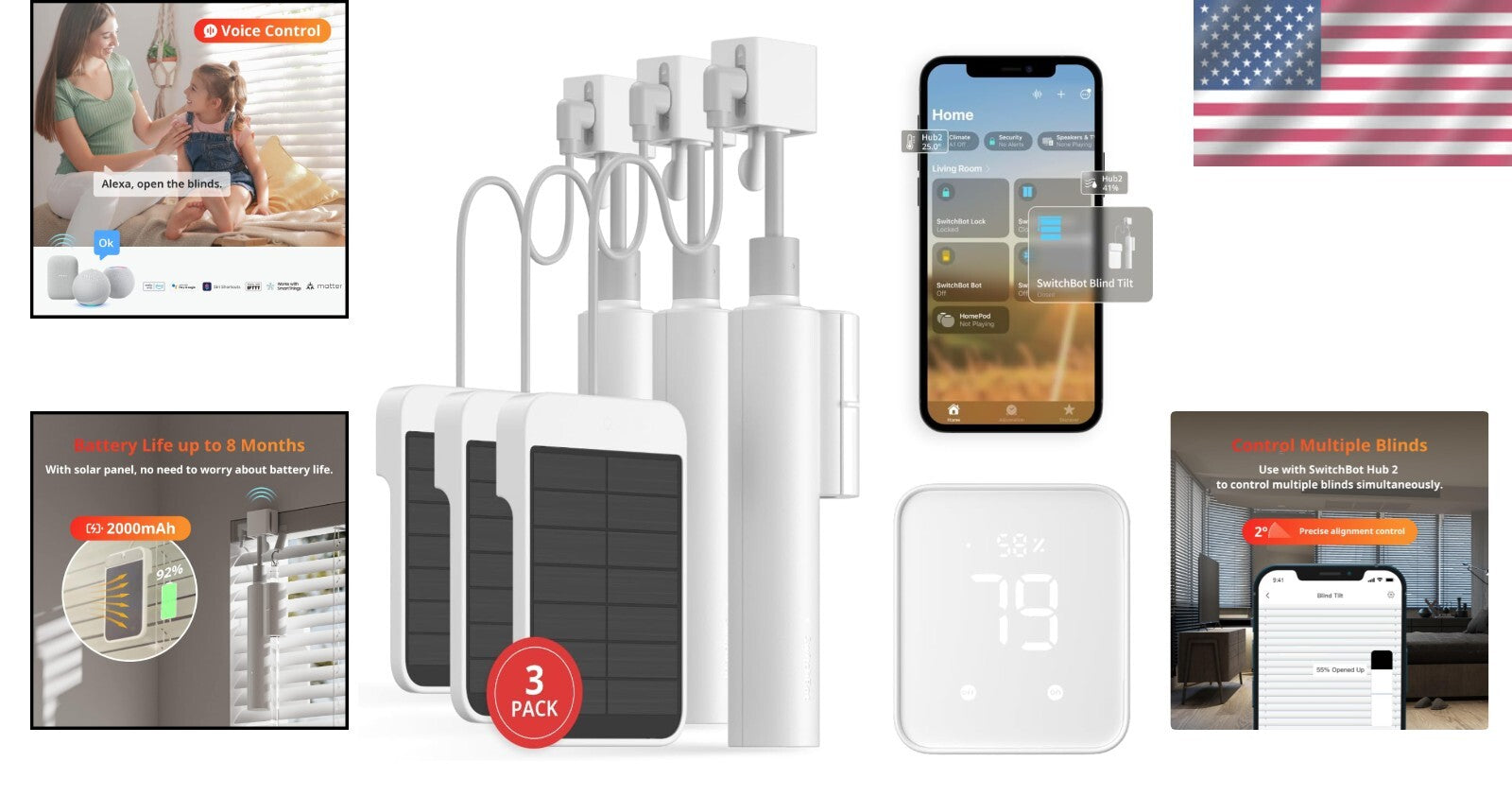 Smart Motorized Blind Opener 3-Pack with Hub 2 - Compatible with Alexa & Google