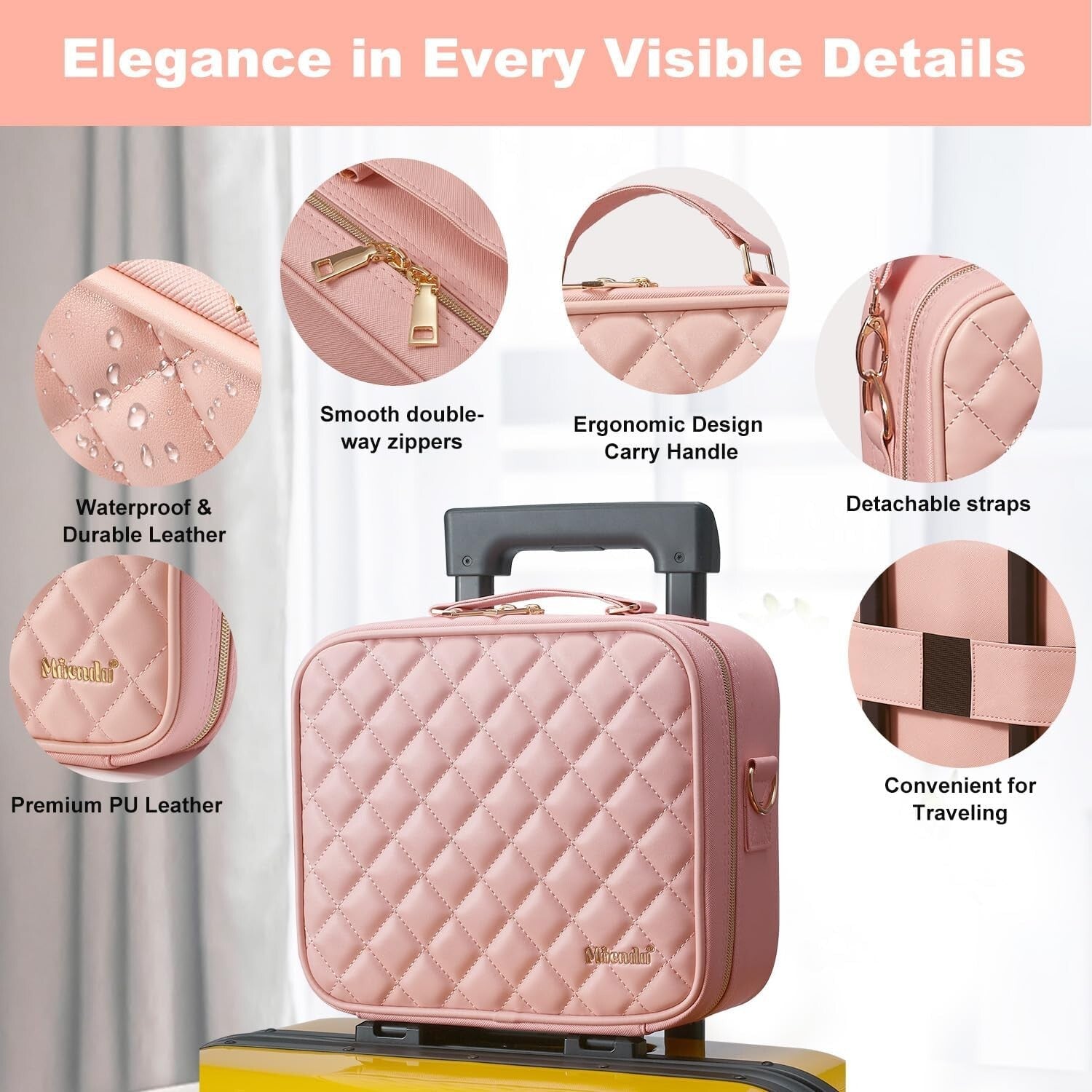 Elegant Travel Makeup Case with LED Mirror, 10X Magnifier & 8 Premium Brushes