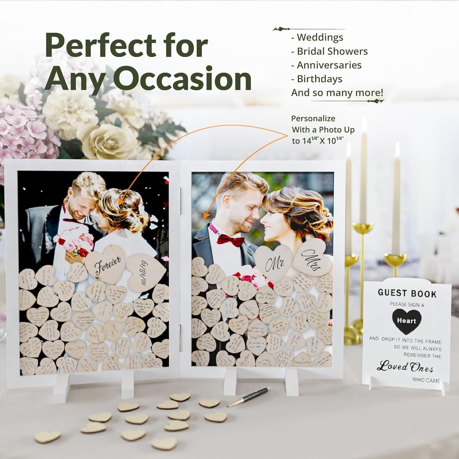 Rustic Wedding Guest Book with 160 Hearts - Unique Decor for Special Occasions