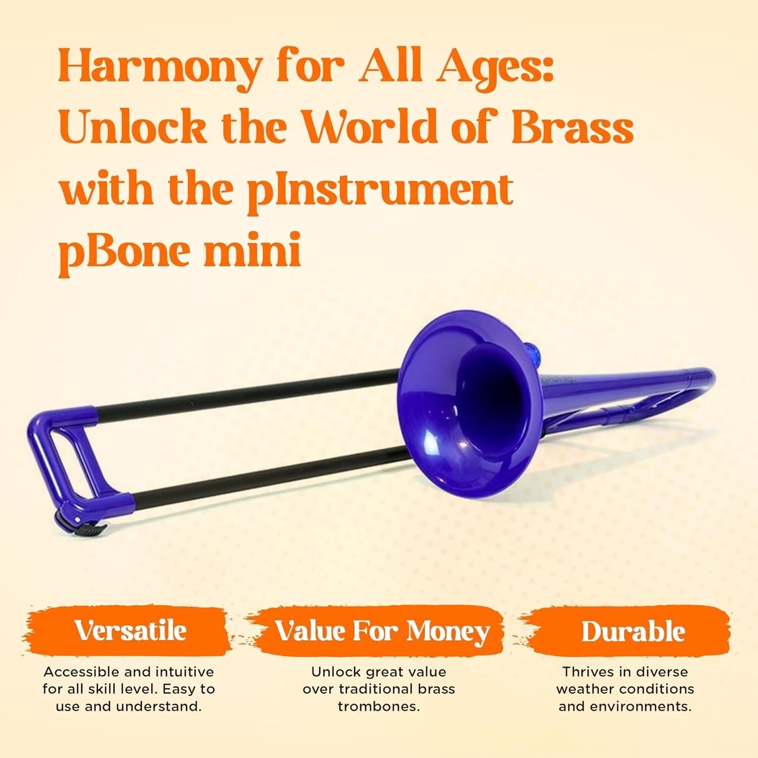 Durable Mini Trombone in Blue - Mouthpiece & Easy Carry Bag Included for Kids