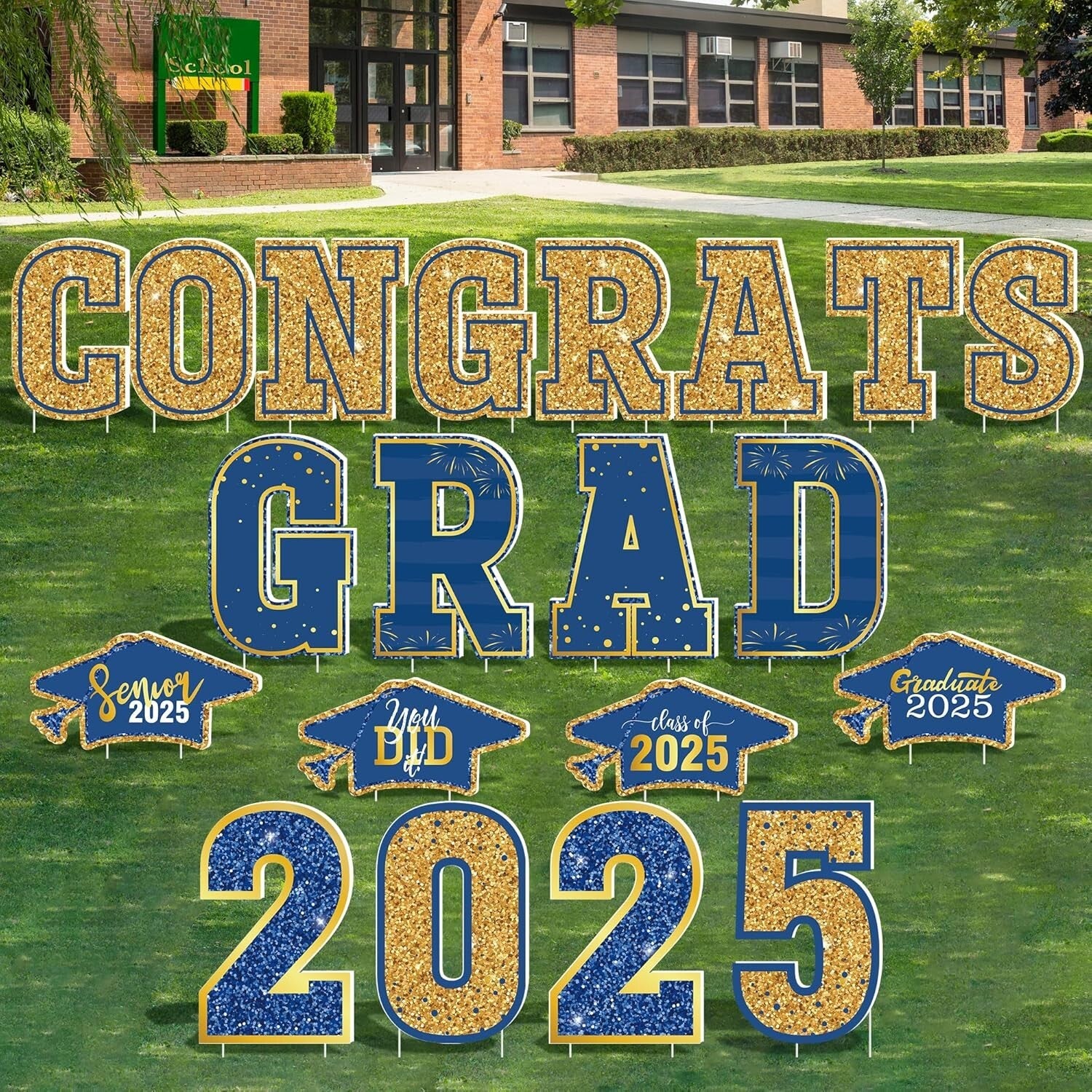 Durable Graduation Yard Decorations - 20 PCS 2025 Congrats Grad Signs & Stakes