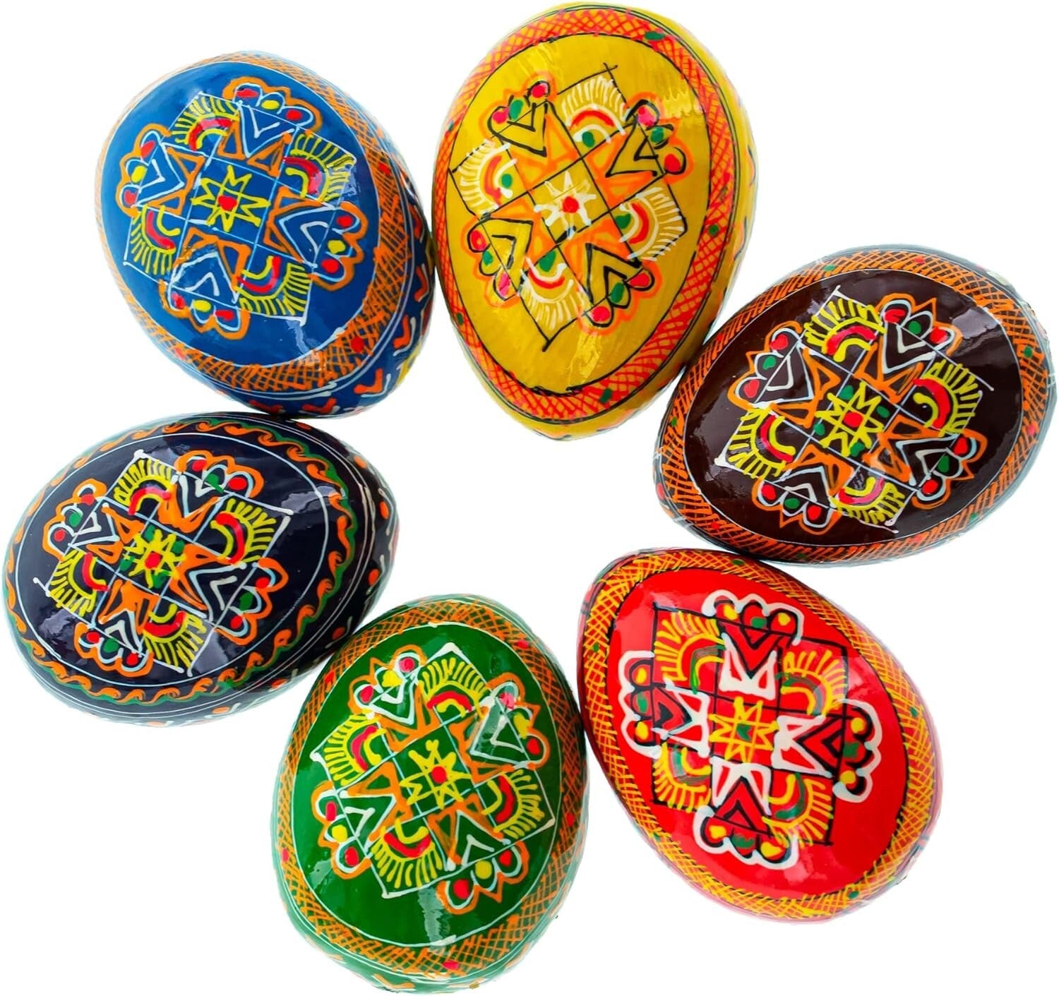 Collectible Ukrainian Wooden Easter Eggs – Six Vibrant 2.5" Folk Art Pieces