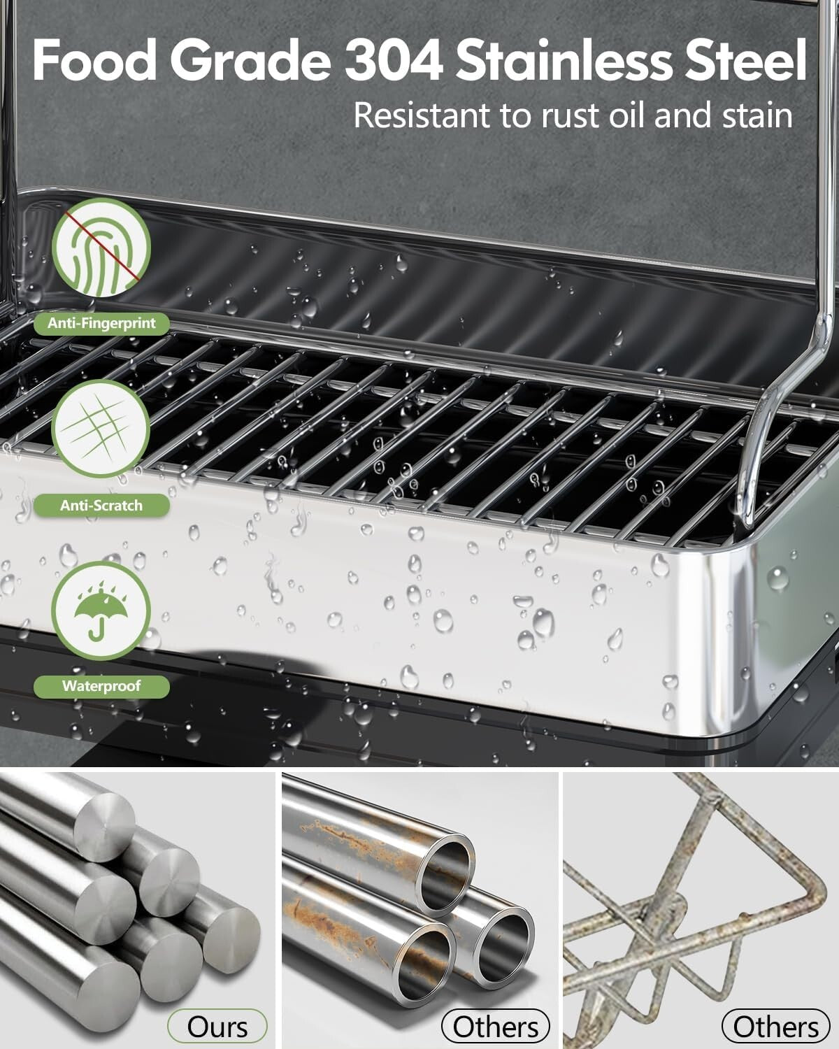 Extra Large Stainless Steel 2-Tier Dish Drying Rack with Utensil Holder, Black