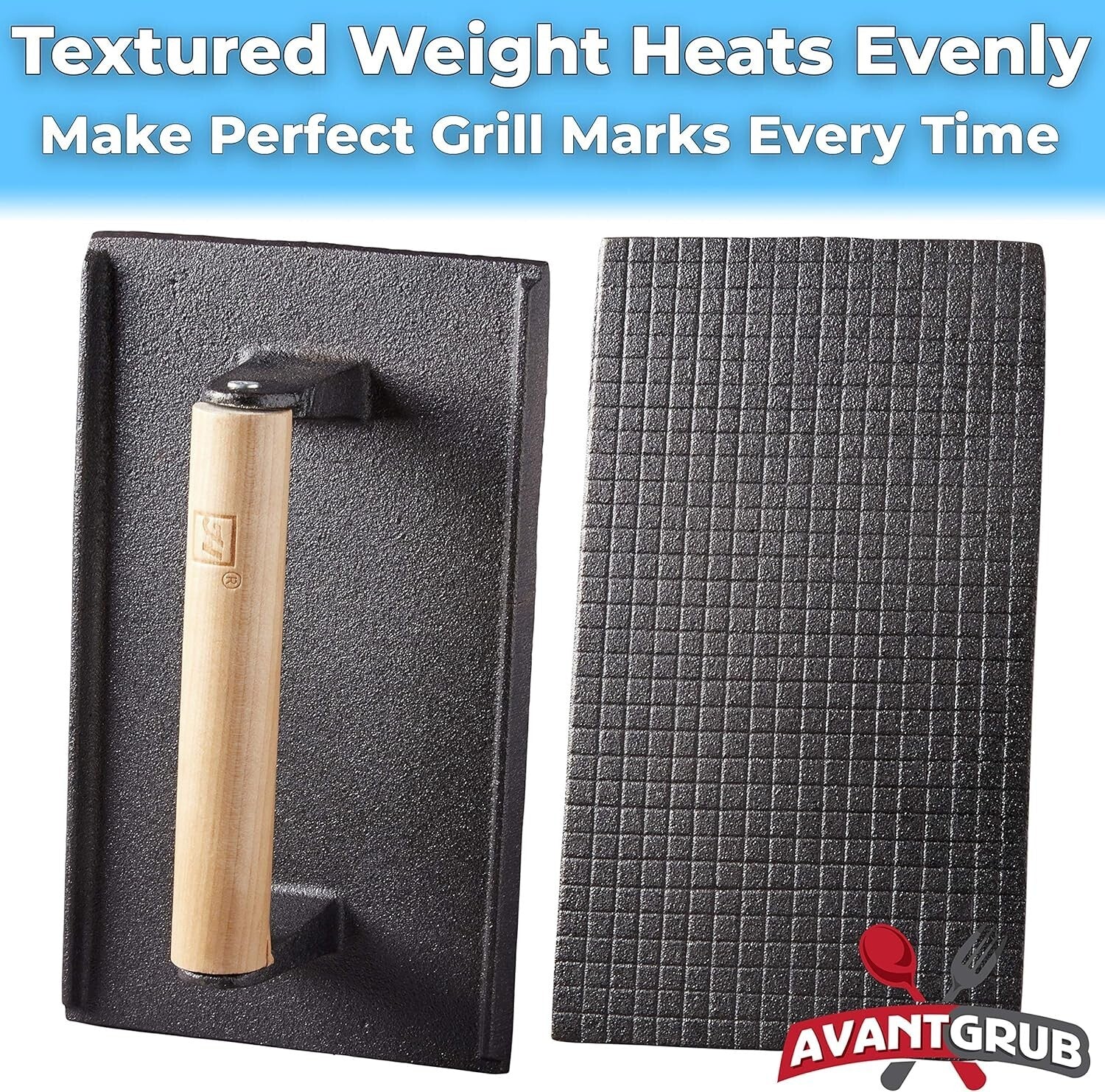 Extra-Large Cast Iron Grill Press Set - 3 Pre-Seasoned Weights with Wood Handles