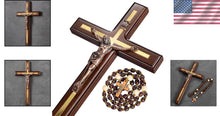 Load image into Gallery viewer, Stylish 12-Inch Handmade Crucifix with Wooden Rosary - Ideal Gift for Baptisms