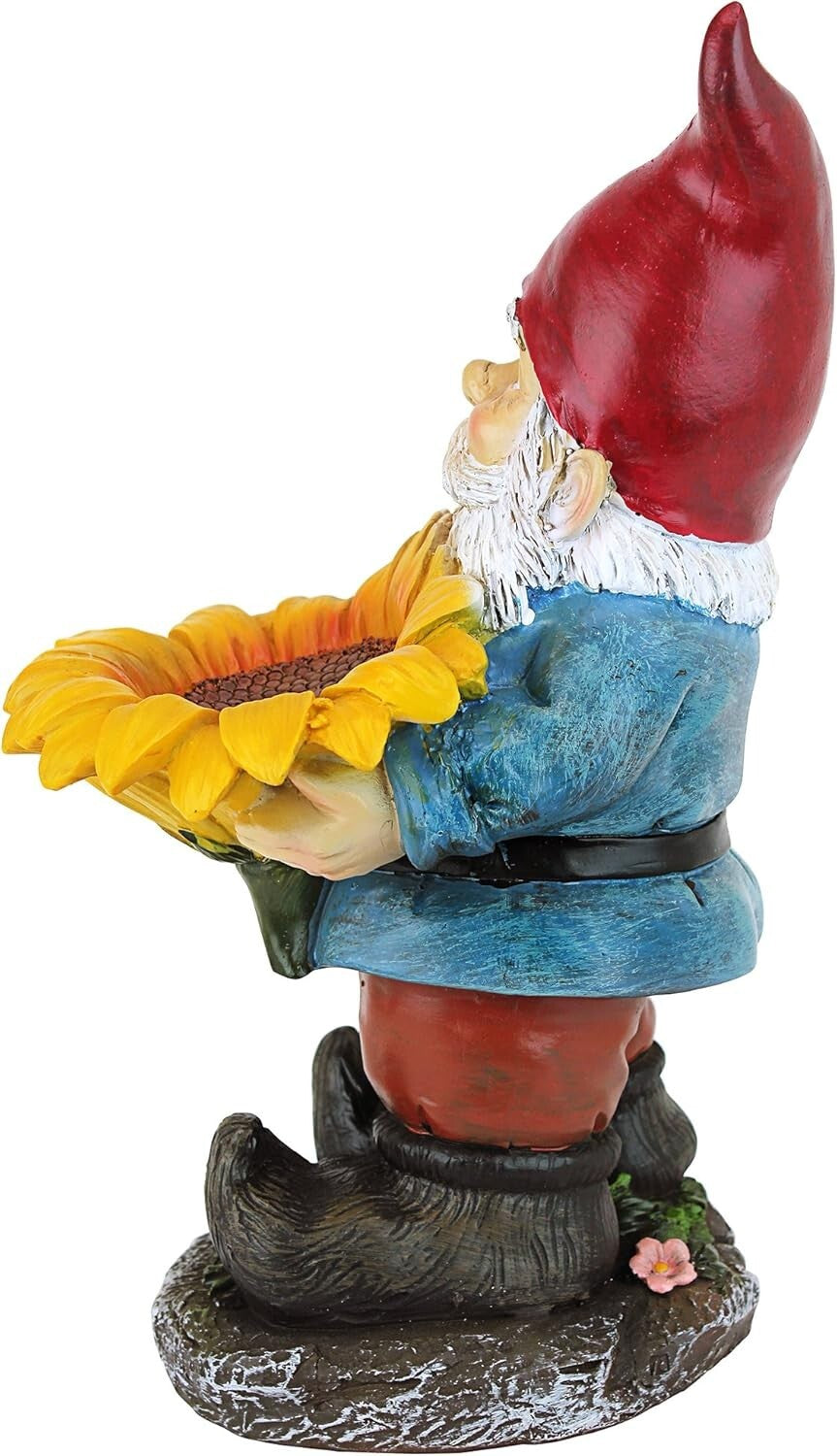 Charming Sunflower Sammy Gnome Statue with Bird Feeder - Outdoor Decor Delight