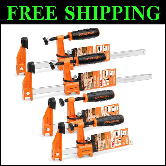 4-Pack Steel Bar Clamps Set, 6-Inch & 12-Inch F-Clamps, 600 Lbs Capacity