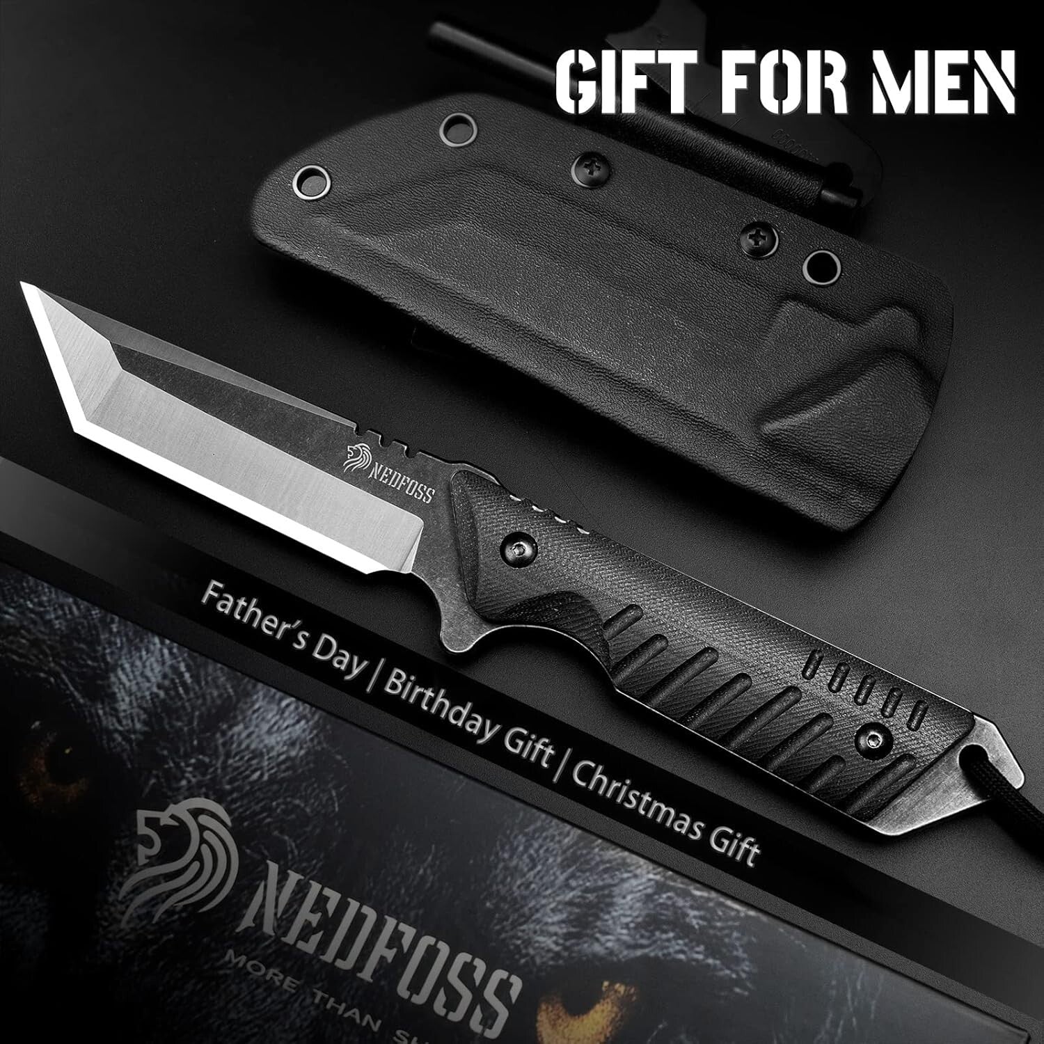 440C Tactical Outdoor Knife with Fire Starter & Kydex Sheath - Perfect Campin...