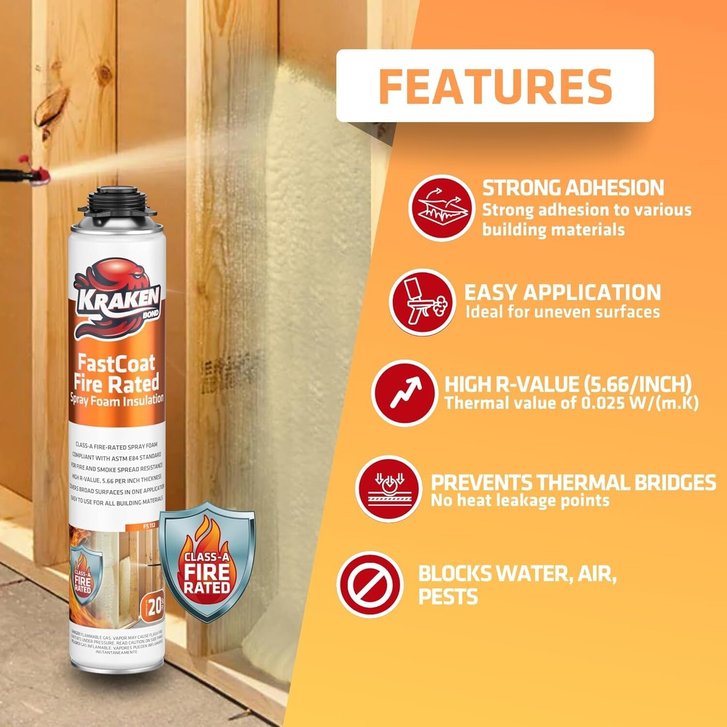 Class-A Fire Rated Spray Foam Insulation - High-Efficiency, 2x27.1 oz Cans
