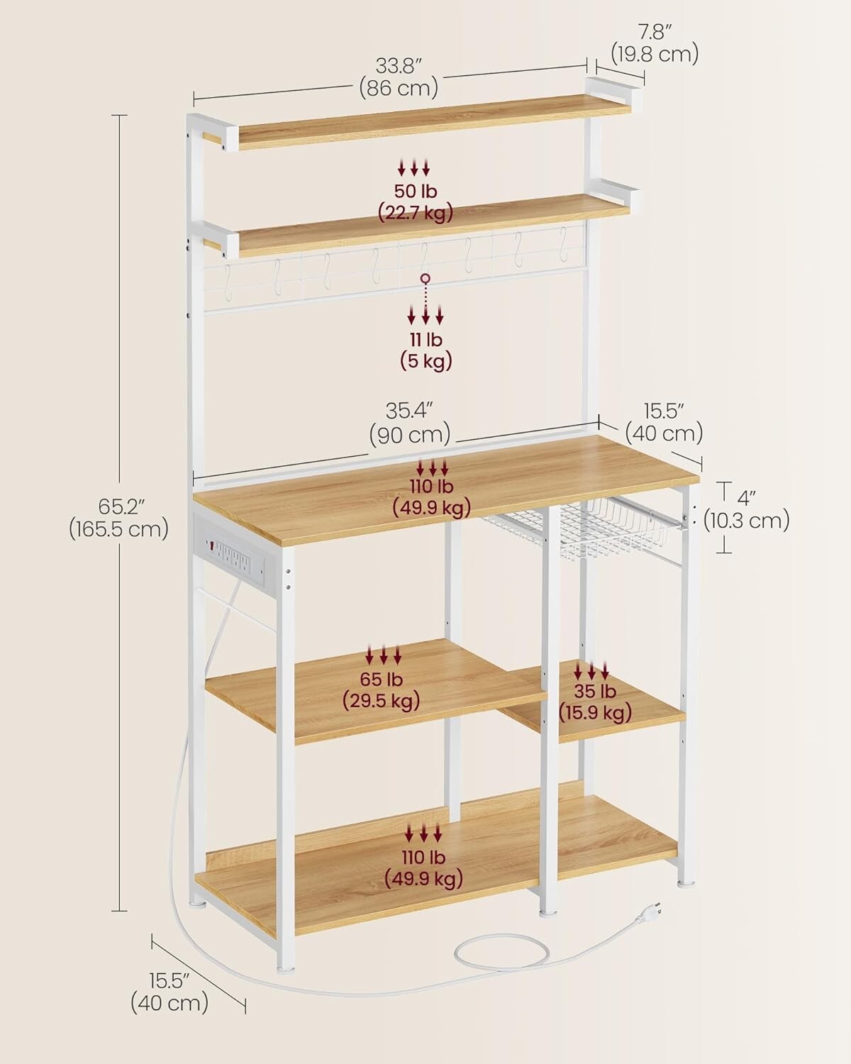 Space-Saving Kitchen Storage Rack with 4 Power Outlets & Adjustable Design