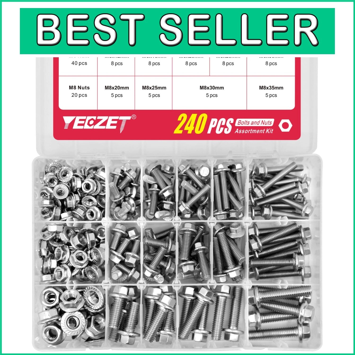 Versatile 240PC Flanged Bolts & Nuts in Stainless Steel - Ideal for Repairs