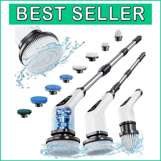 Dual-Speed Electric Spin Scrubber & Extendable Handle: Fast Deep Cleaning Tool