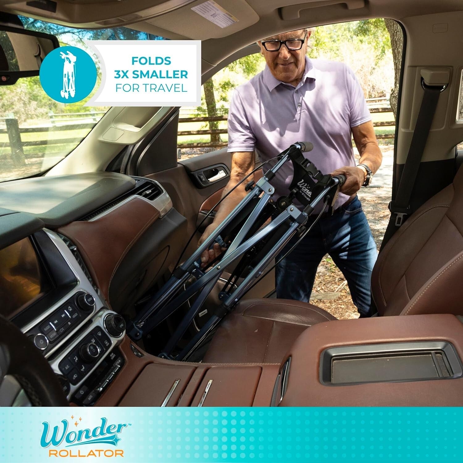 EZ Fold-N-Go Rollator: 14.5 lbs Folding Walker with Locking Brakes, Black Walnut