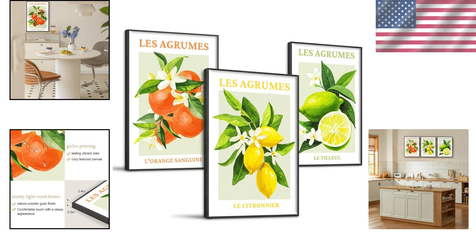 Framed Citrus Fruit Wall Art Set - Refreshing Lemon Prints for Dining Rooms