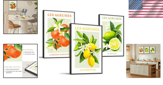 Framed Citrus Fruit Wall Art Set - Refreshing Lemon Prints for Dining Rooms
