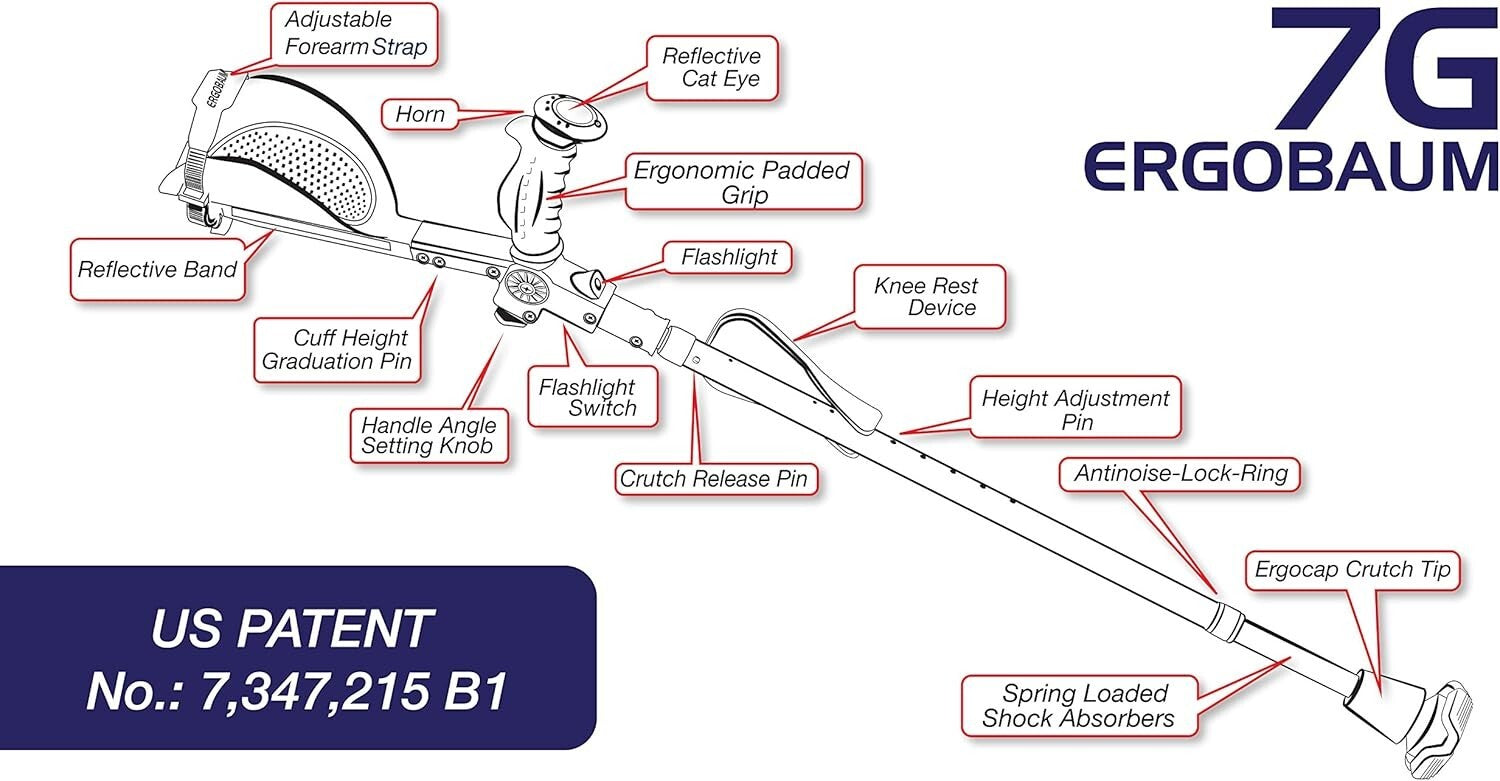 Ergonomic Forearm Crutches with Knee-Rests & LED Lights - Adjustable 5' to 6'6"