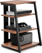 Load image into Gallery viewer, Elegant Corner Shelf for Record Player &amp; Media with Adjustable Wooden Shelves