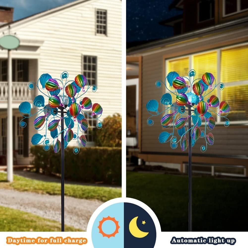 Solar-Powered Hot Air Balloon Kinetic Spinner with LED Lights for Gardens