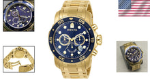 Load image into Gallery viewer, 200m Water Resistant Diver's Chronograph Watch with Blue Dial &amp; Gold Tone Band
