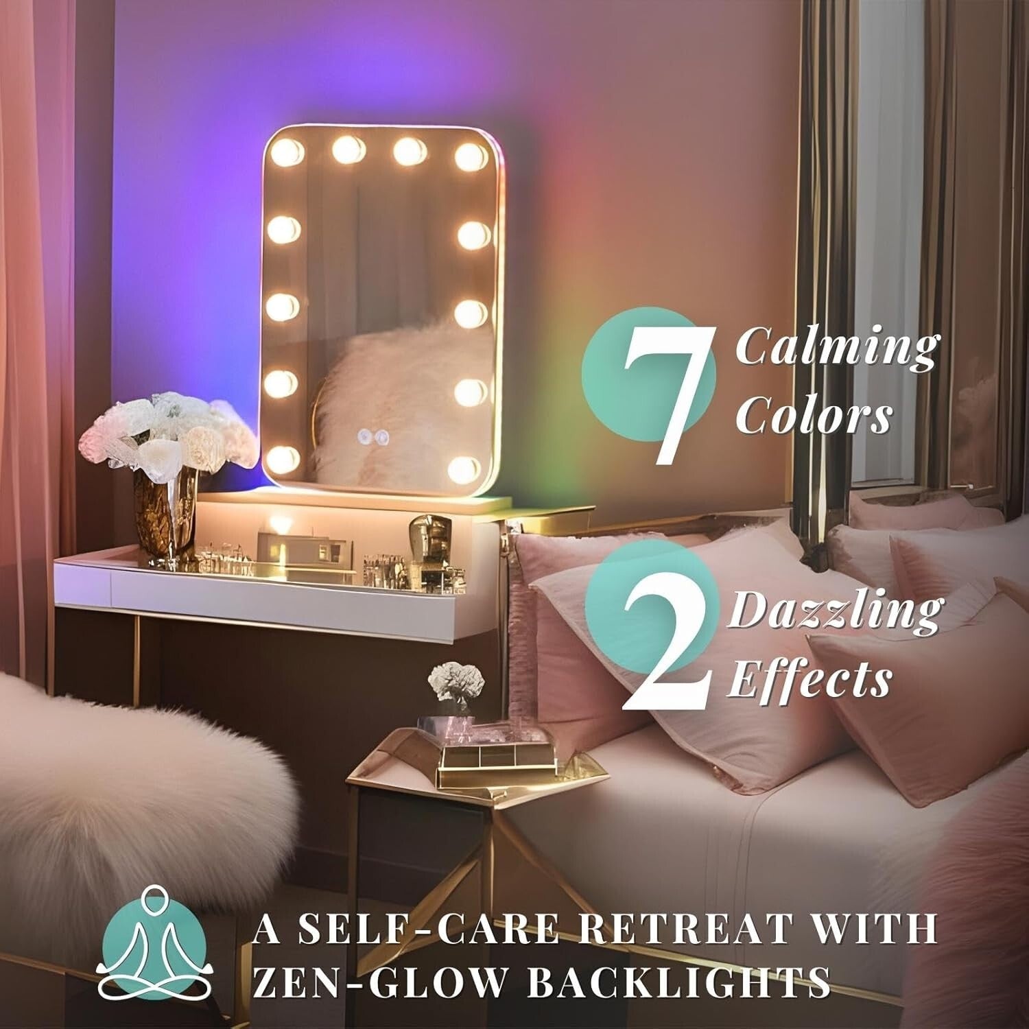 Elegant Vanity Mirror with RGB Lighting and Adjustable Brightness - 20.3"x14"