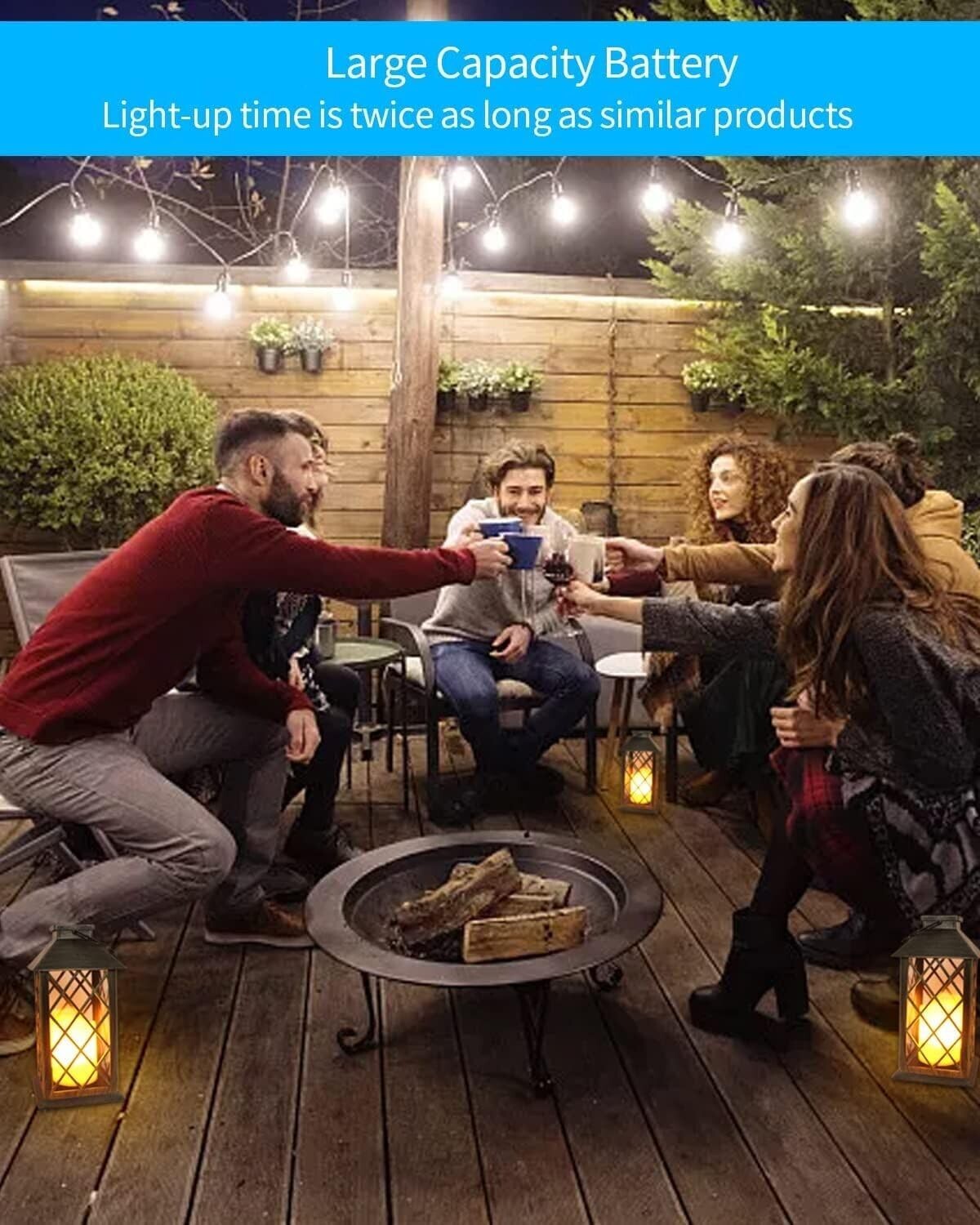 Bronze Solar Lanterns with Flickering Effect - 10 Lumen, 2 Pack for Garden Decor