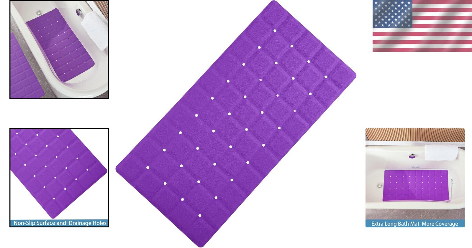 Elegant Eggplant Purple Non-Slip Bath Mat - Jumbo Size for Comfort and Safety