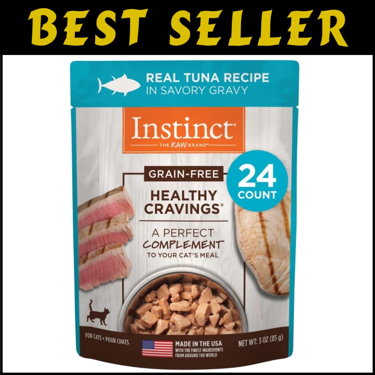 Healthy Cravings Wet Cat Food Topper - Grain-Free Tuna in Savory Gravy, 24 Packs