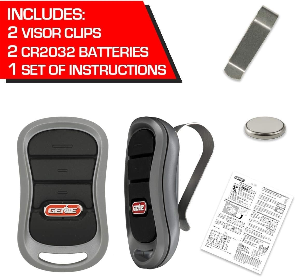 2-Pack Ergonomic 3-Button Garage Door Opener Remotes - Intellicode Compatible