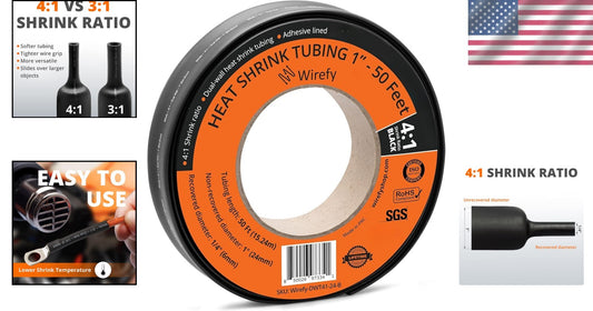 1" Adhesive-Lined Heat Shrink Tubing - 50 Feet of Industrial Strength - Black