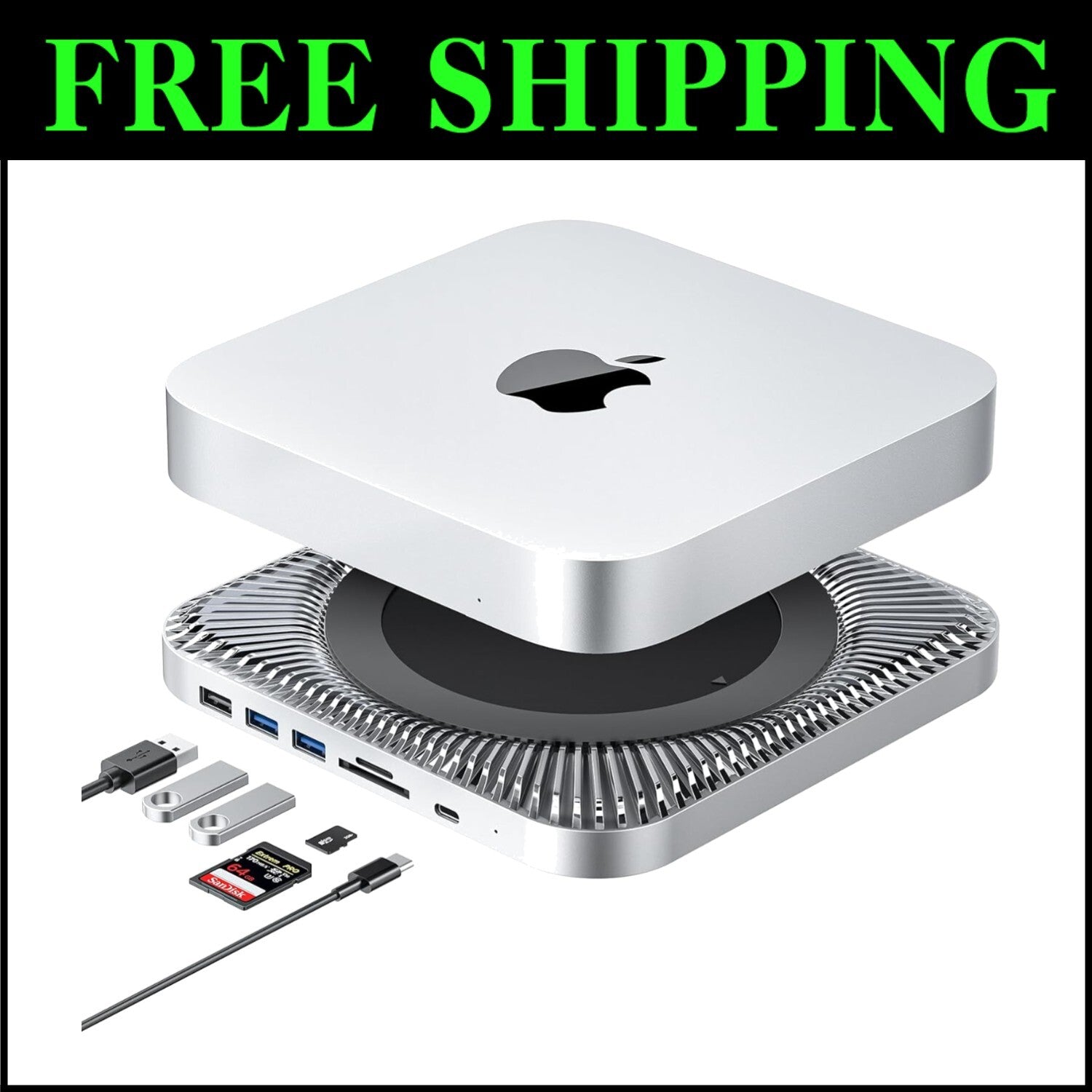 Mac Mini Hub with SSD Enclosure - Expand Storage with 7 Ports & Heat Dissipation