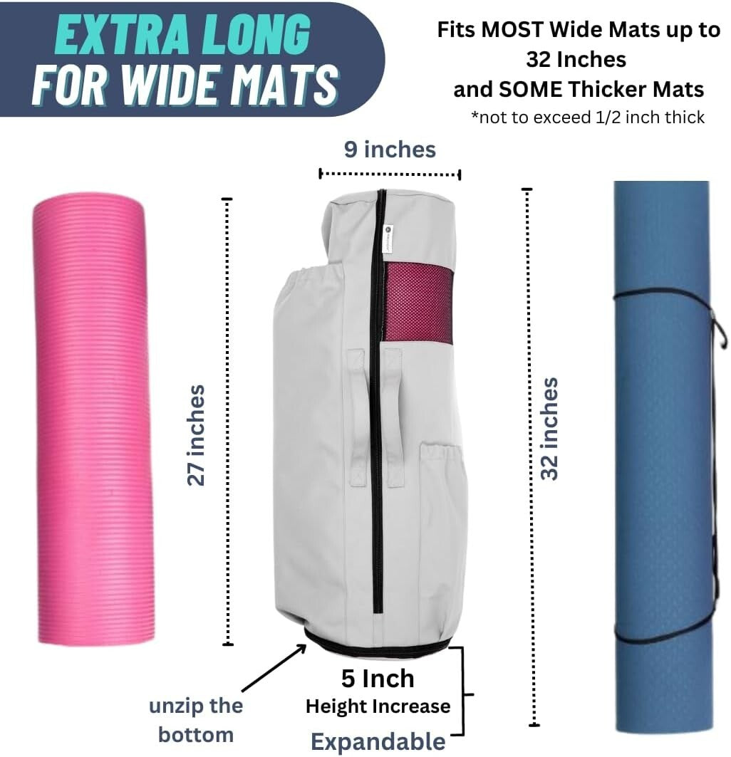 Water-Resistant Yoga Bag - Fits 32" Mats, Adjustable Backpack & Pockets Included