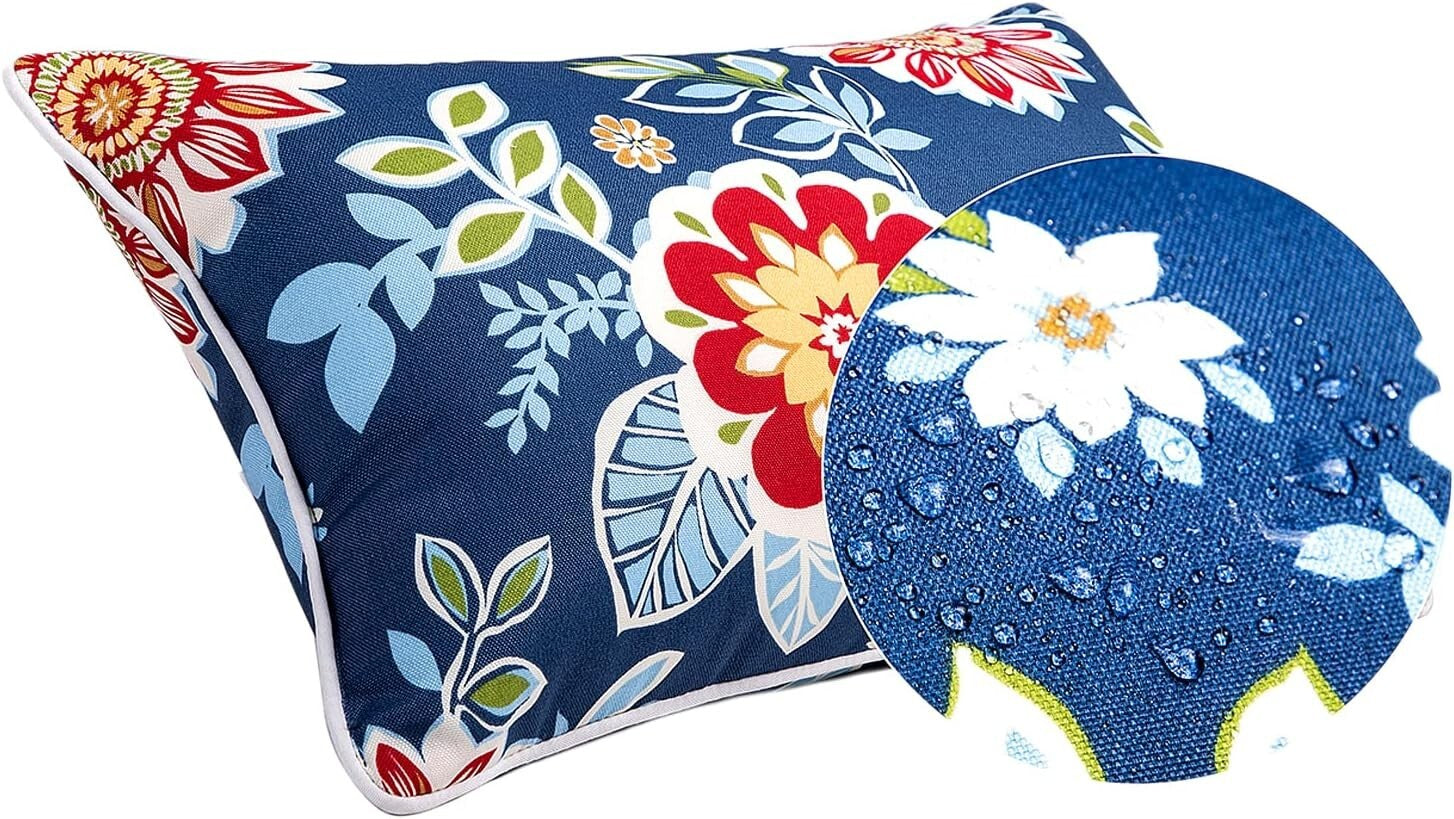 Elegant Waterproof Outdoor Throw Pillows Set of 2 - 12x20 Inch Lumbar Cushions